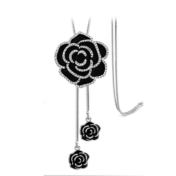 Long collier rétro avec pendentif rose