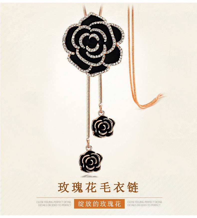 Long collier rétro avec pendentif rose