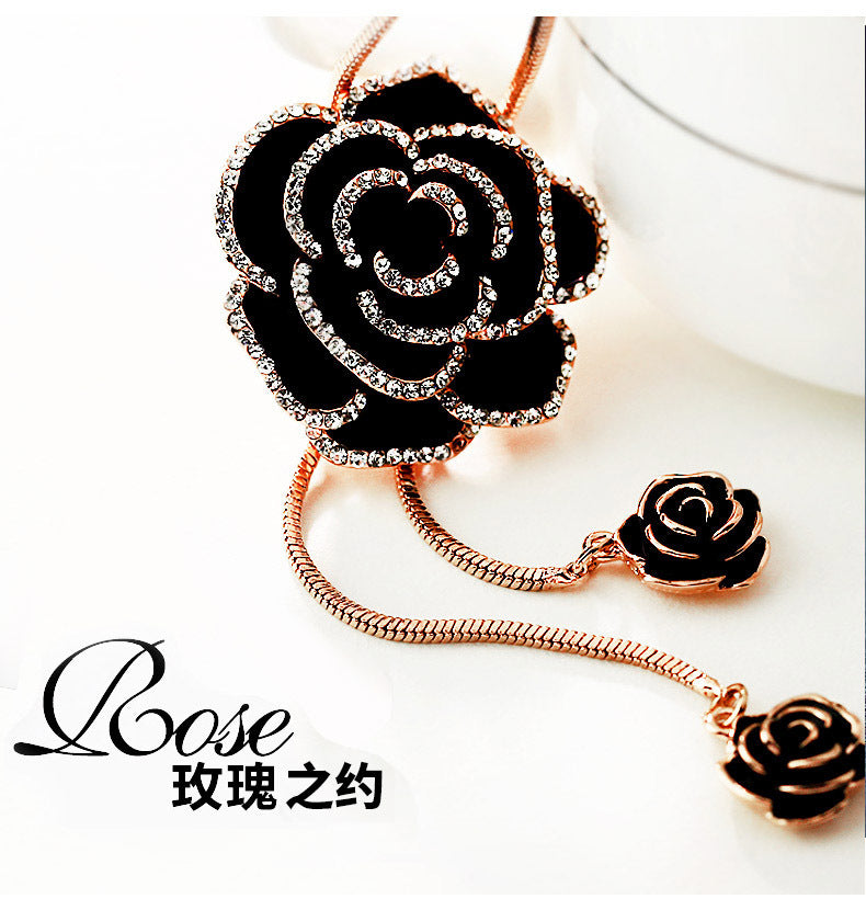 Long collier rétro avec pendentif rose