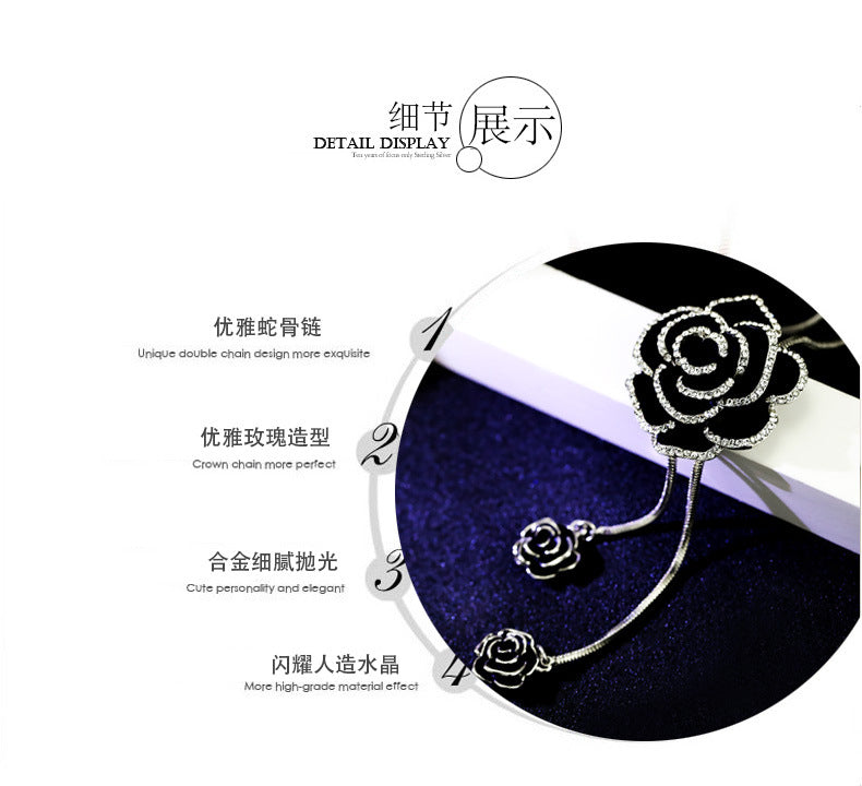 Long collier rétro avec pendentif rose
