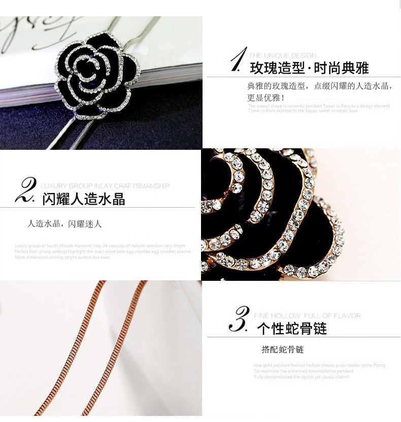 Long collier rétro avec pendentif rose