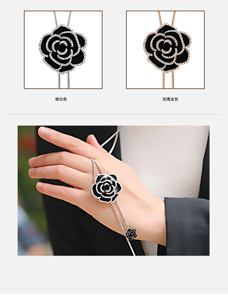 Long collier rétro avec pendentif rose