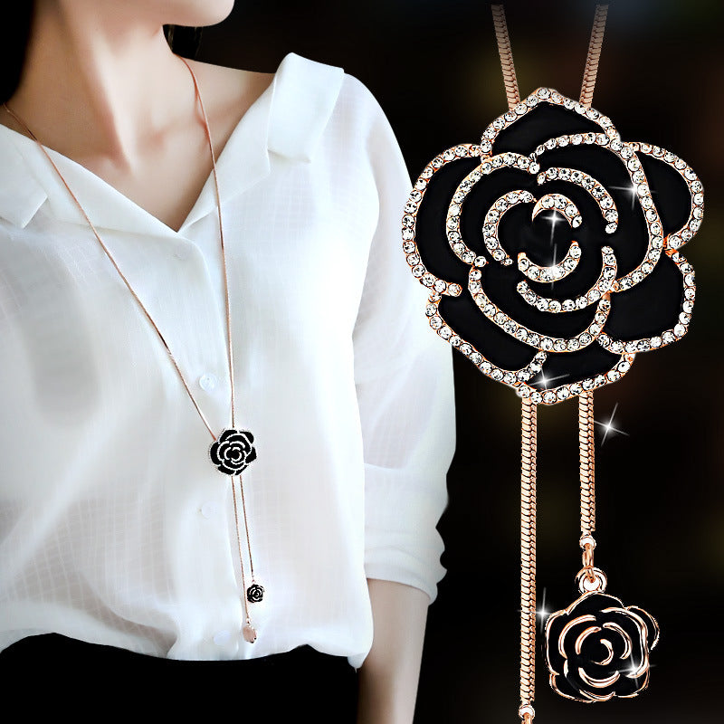 Long collier rétro avec pendentif rose