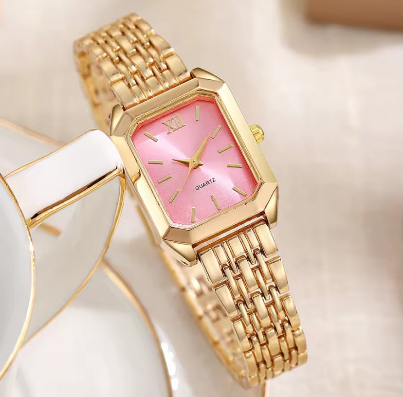 Montre Femme Élégante – Bracelet Doré et Cadran Coloré