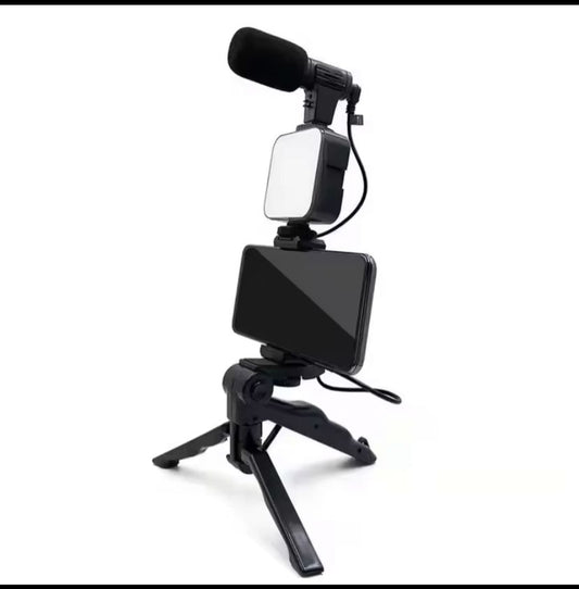 Kit Vlogging Complet avec Trépied, Microphone, Lampe LED et Support Smartphone