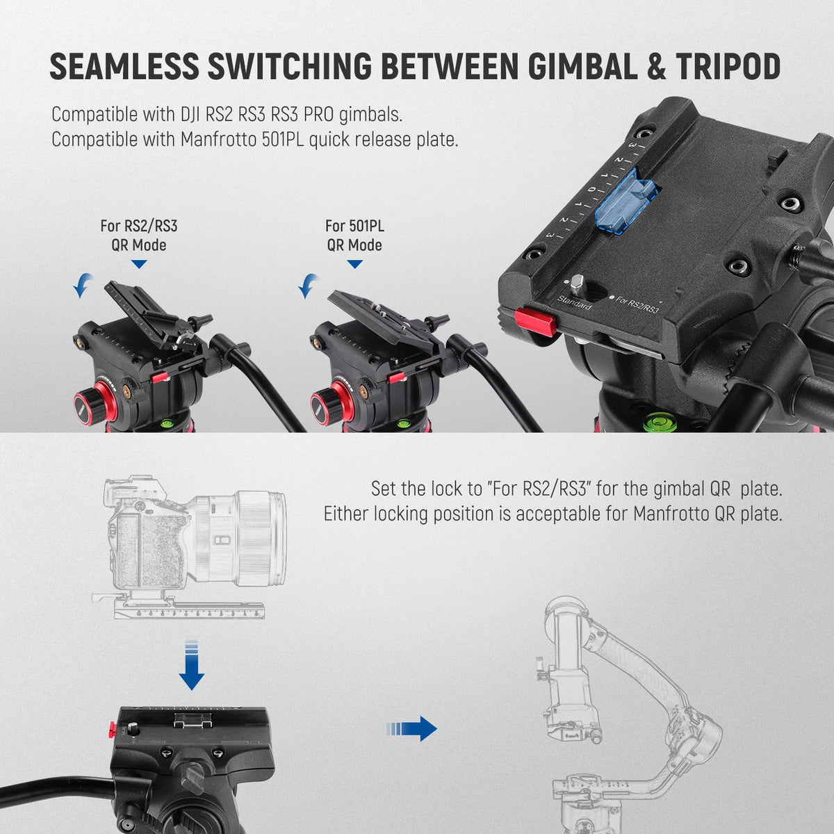Trépied professionnel NEEWER TP75 avec tête hydraulique et bras articulé