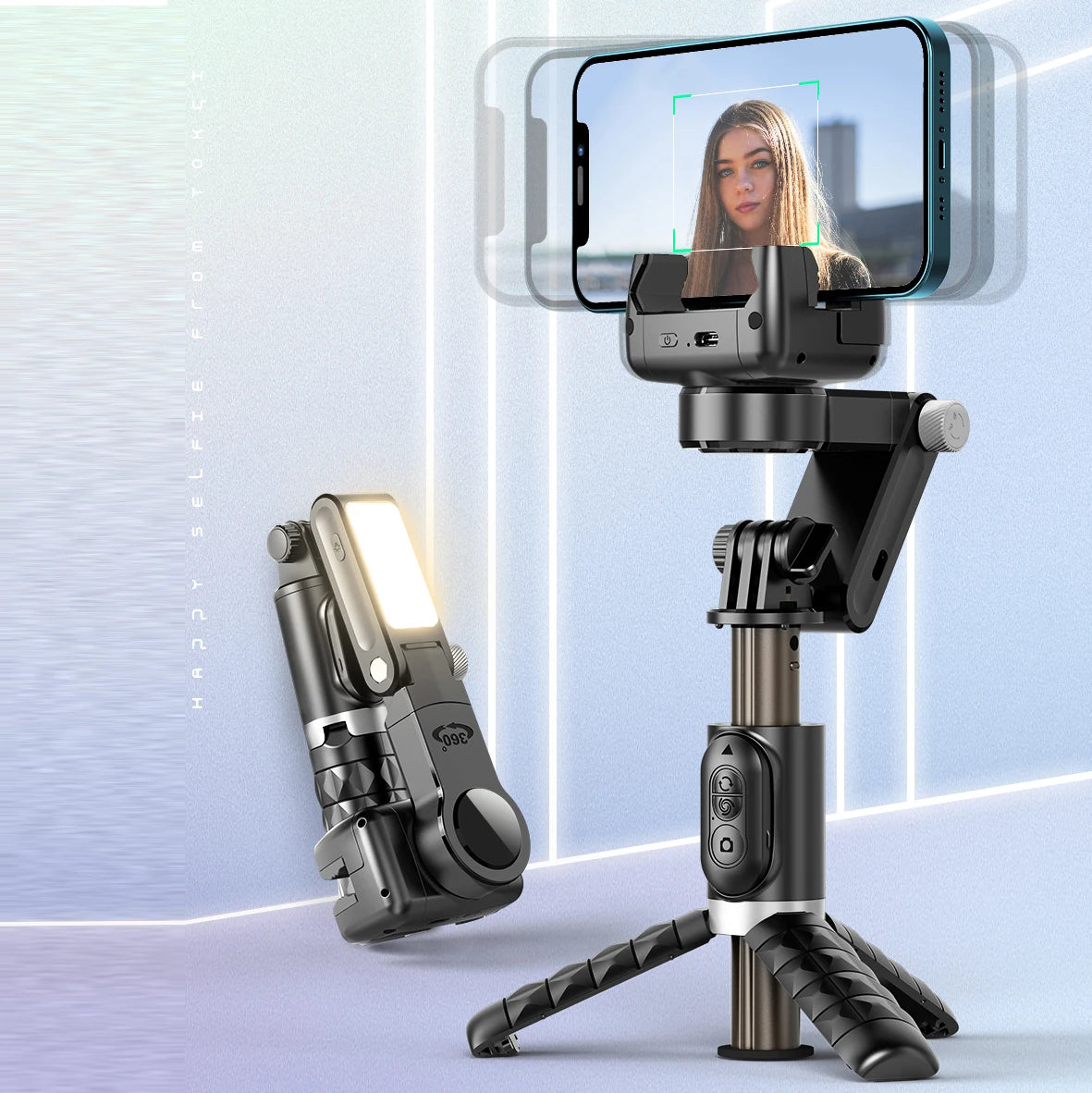 Stabilisateur smartphone Q18 avec télécommande Bluetooth, éclairage LED et suivi du visage