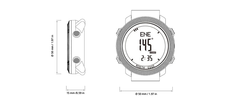 Montre numérique de sport NORTH EDGE avec altimètre et boussole