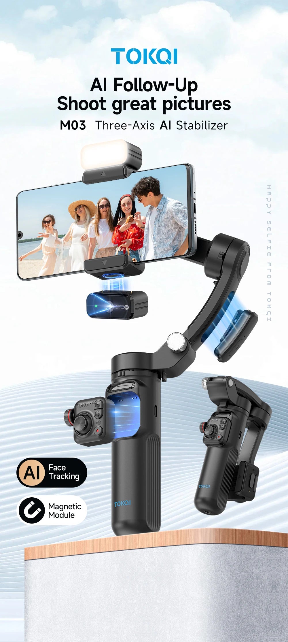 Stabilisateur smartphone M03 à 3 axes avec suivi IA
