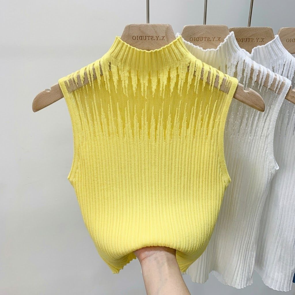 Haut en maille sans manches pour femme avec col élégant