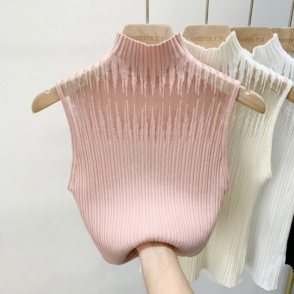 Haut en maille sans manches pour femme avec col élégant