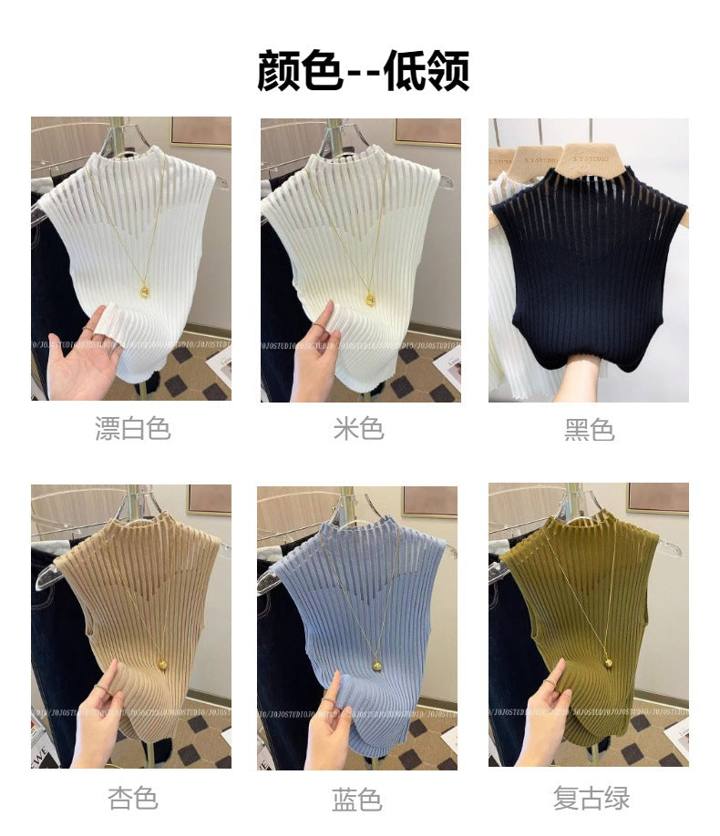 Haut en maille sans manches pour femme avec col élégant