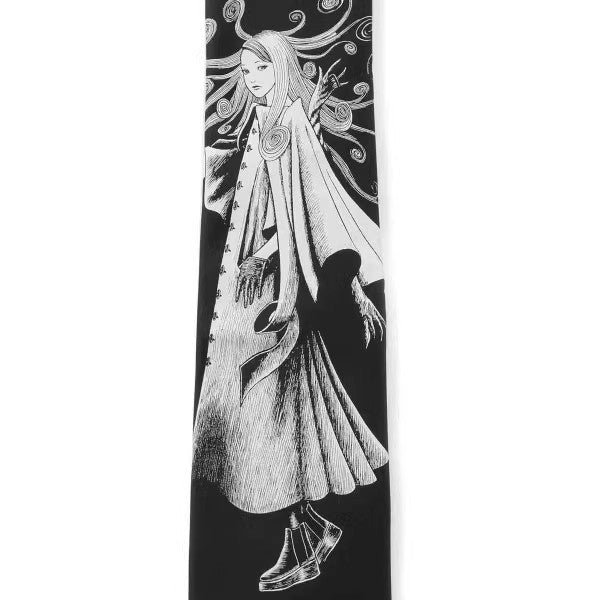 Cravate noire imprimée inspirée des mangas