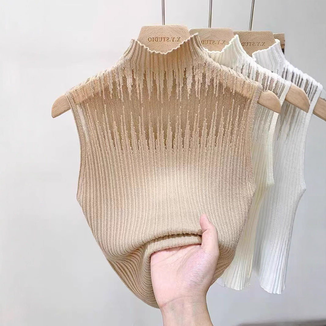 Haut en maille sans manches pour femme avec col élégant