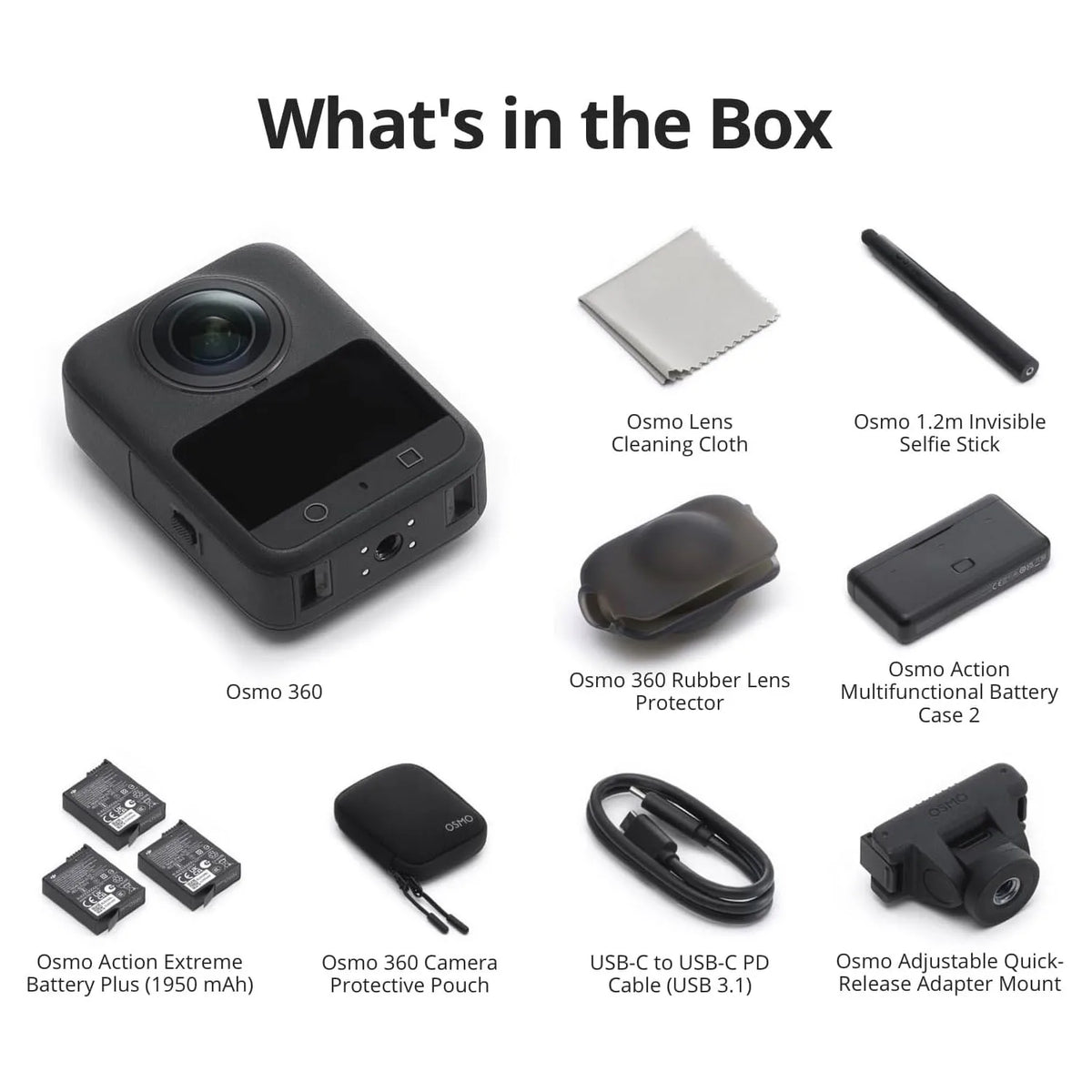 Caméra DJI Osmo 360 – boîte ouverte
