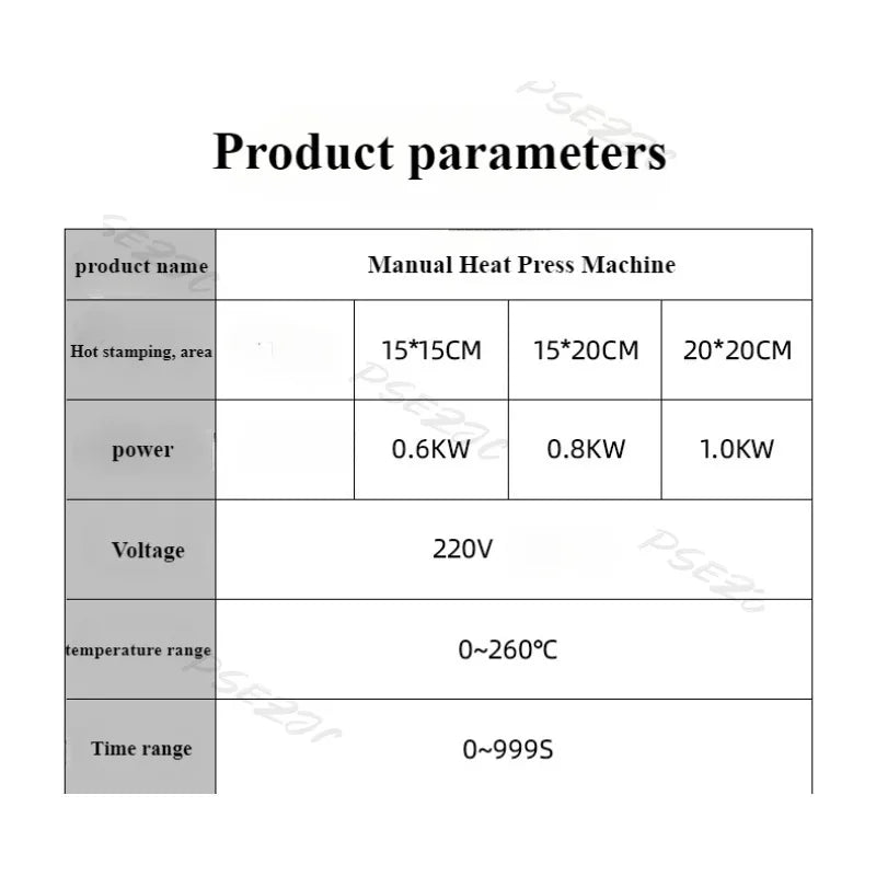 Presse manuelle à transfert thermique – plusieurs formats