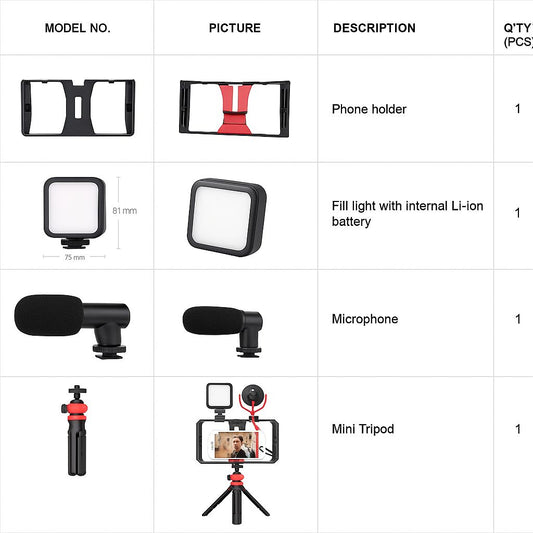 Kit de Vlogging Professionnel – Micro + Lumières LED + Support Stabilisateur