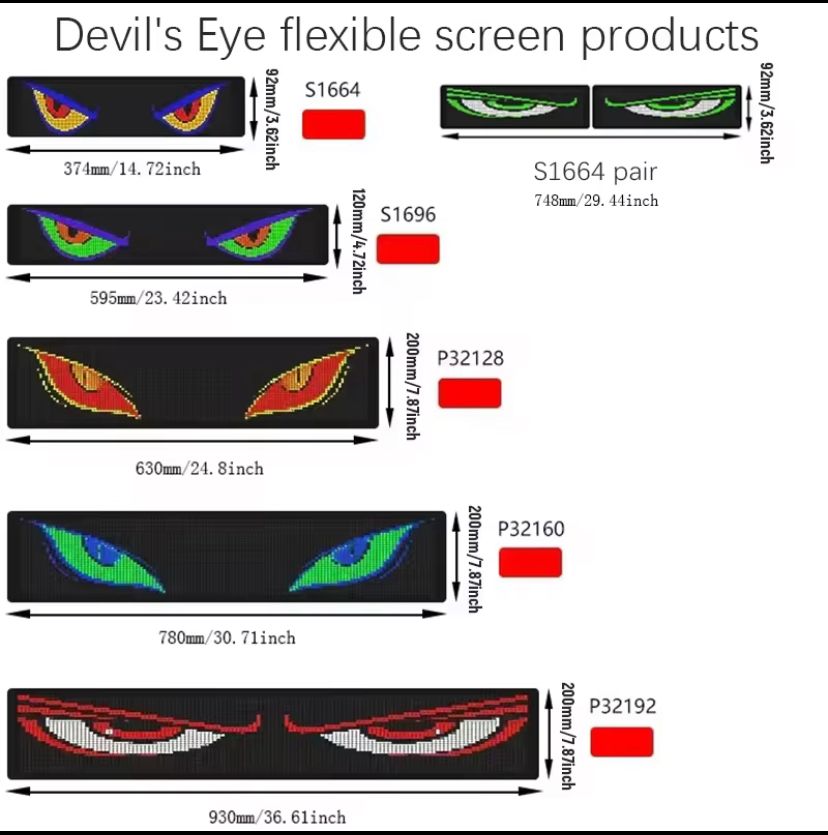 Écran LED Effet "Yeux de Démon" pour Pare-brise ou Lunette Arrière de Voiture 1PCS 37Cm