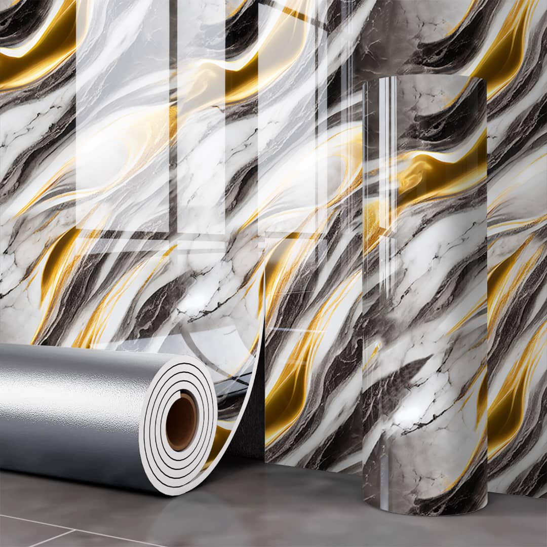 Revêtement mural autocollant effet marbre doré – 3 m