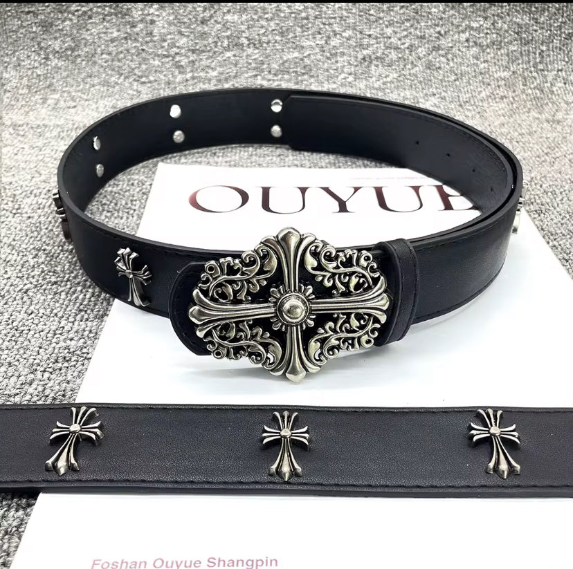 Ceintures en cuir noir avec boucles en métal sculpté – Style gothique & vintage