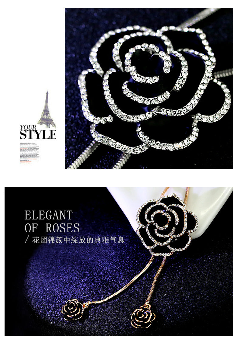 Long collier rétro avec pendentif rose