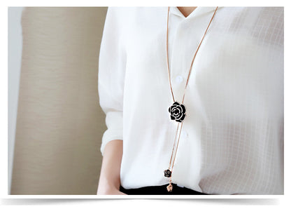Long collier rétro avec pendentif rose