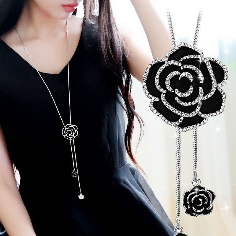 Long collier rétro avec pendentif rose