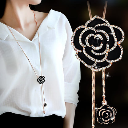 Long collier rétro avec pendentif rose