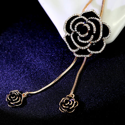 Long collier rétro avec pendentif rose
