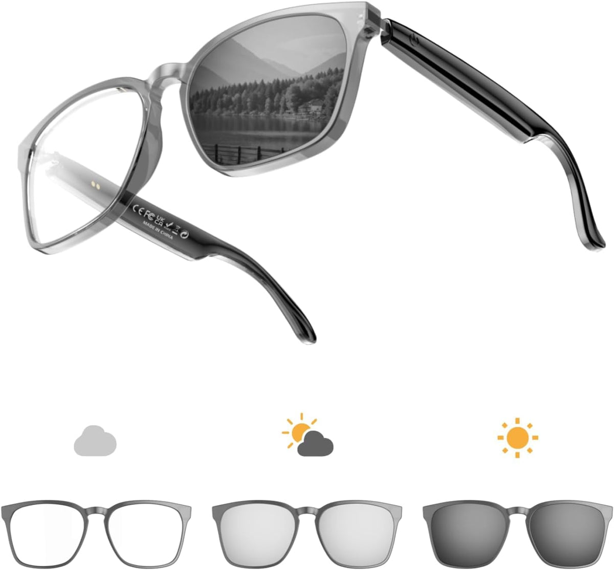 AI Smart Glasses with 140-Language Translation - Bluetooth Glasses for Music/Calls, Color-Changing Lenses, Men & Women (Travel & Business Meetings, Black)