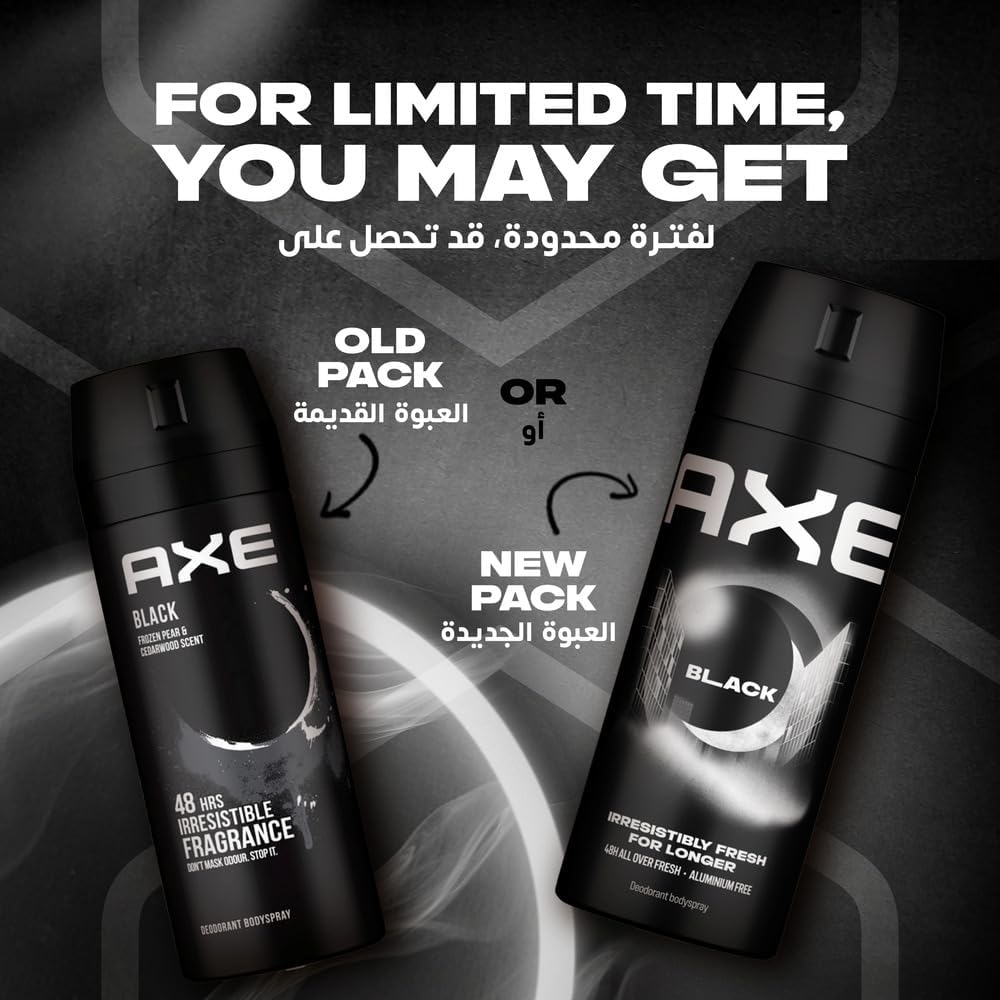 AXE Men Deodorant Body Spray, Irresistibly Fresh for Longer, Black, 48H All Over Fresh, Aluminium Free, 150ml x 3