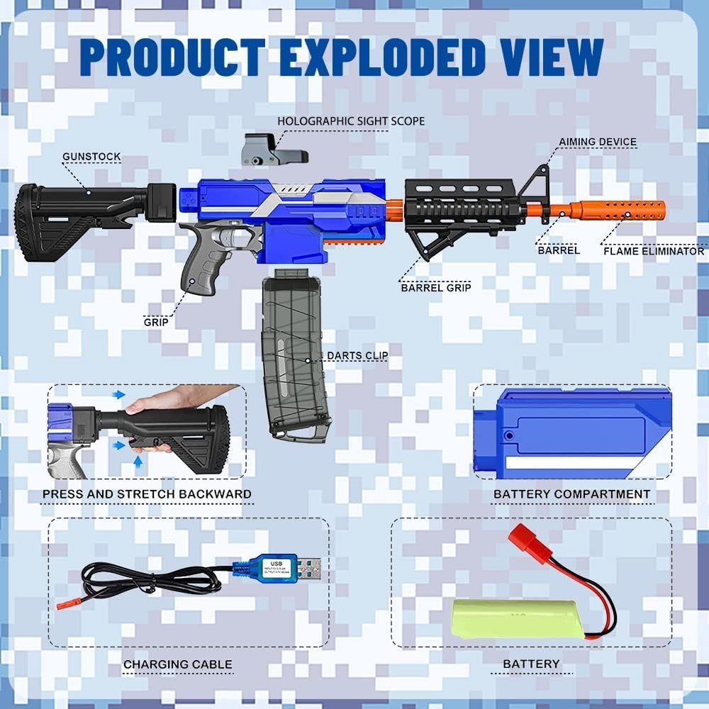 Toy Gun for Nerf Guns Bullets Automatic Sniper Rifle -3 Modes Toy Foam Blasters with Tactical Vest, Bipod, 2 Clips and 150 Darts, Electric Toys for Adults Boys Age 8-12 Gifts for Birthday Xmas