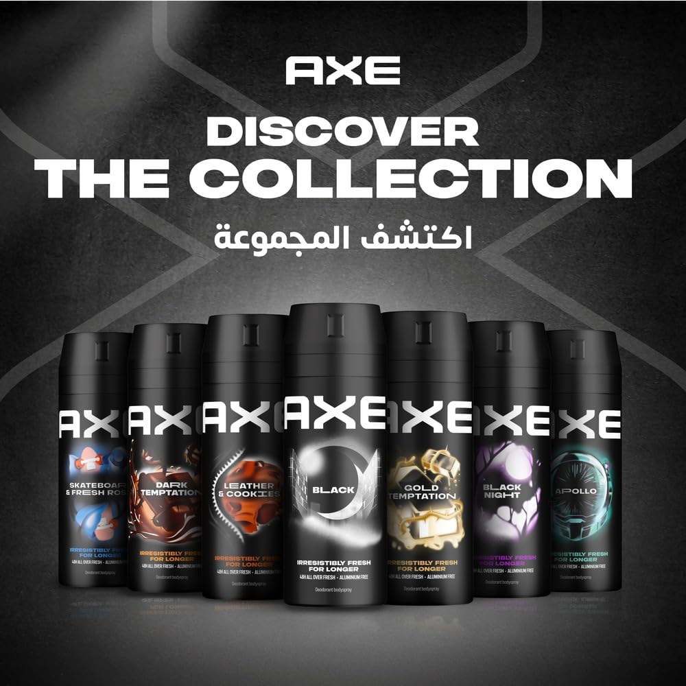 AXE Men Deodorant Body Spray, Irresistibly Fresh for Longer, Black, 48H All Over Fresh, Aluminium Free, 150ml x 3