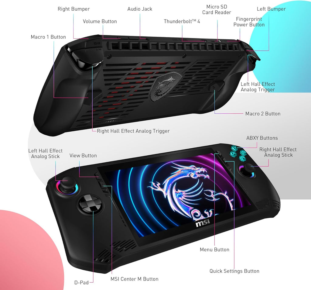 MSI Claw PC Gaming Handheld: Intel Ultra 7-155H, 7" FHD 120Hz Display, 16GB LPDDR5, 512GB NVMe SSD, MicroSD Card Reader, Thunderbolt 4, Win 11 Home: Black A1M-051US