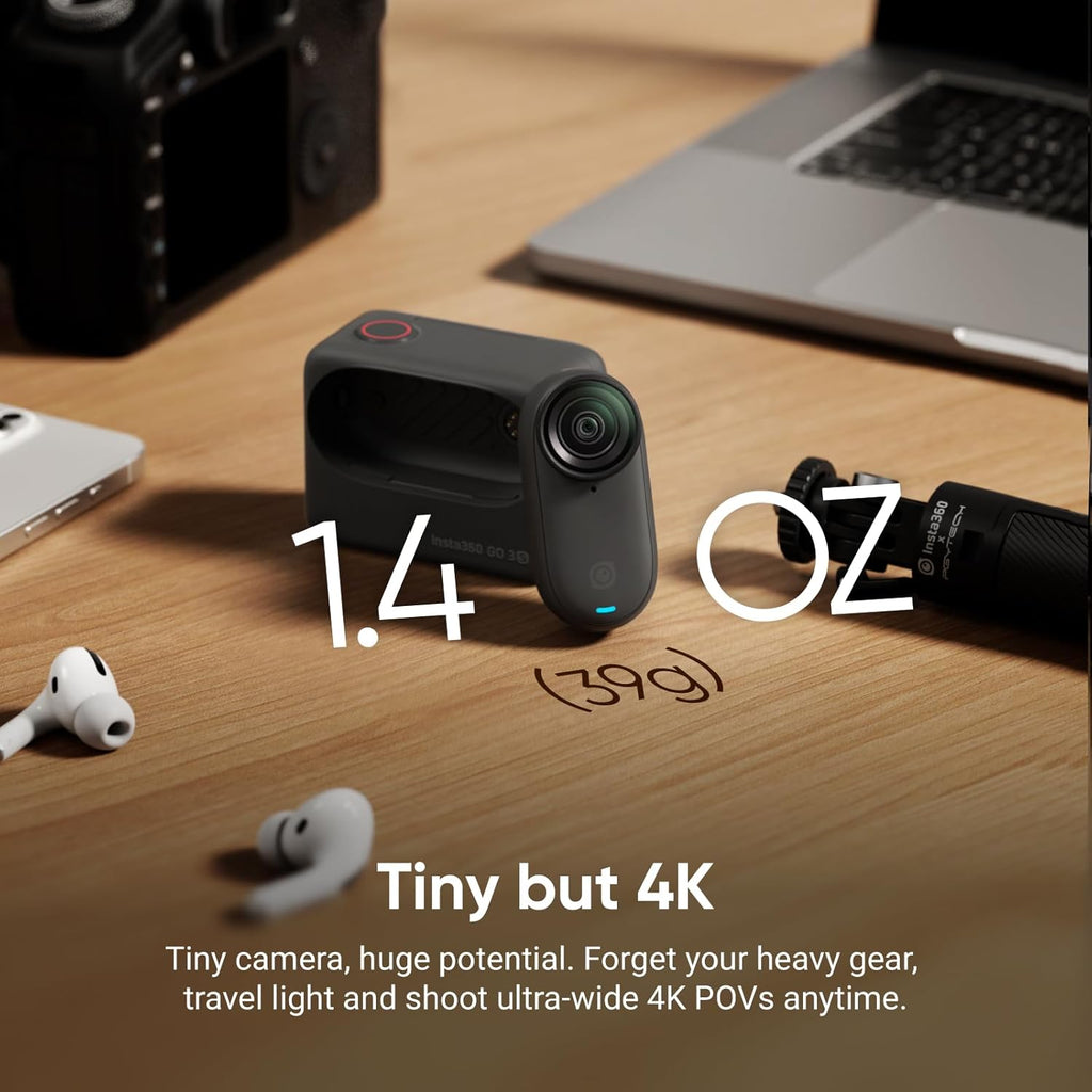 Insta360 GO 3S 128GB 4K Mini Portable Vlogging Camera, Hands-Free, Mount Anywhere, Stabilization, 140-Minute Battery life, 10m Waterproof, Pet POV, Black