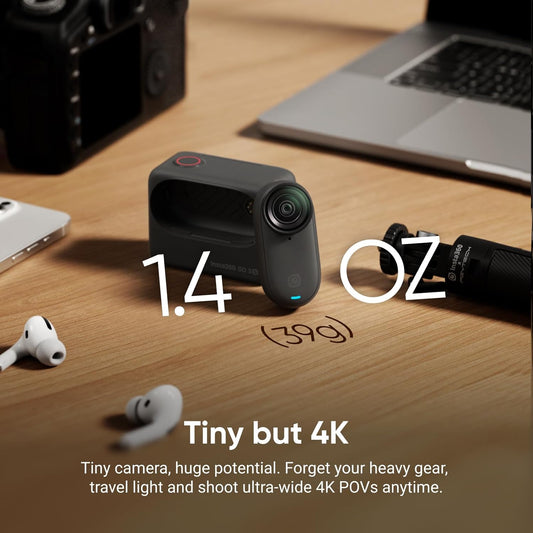 Insta360 GO 3S 128GB 4K Mini Portable Vlogging Camera, Hands-Free, Mount Anywhere, Stabilization, 140-Minute Battery life, 10m Waterproof, Pet POV, Black