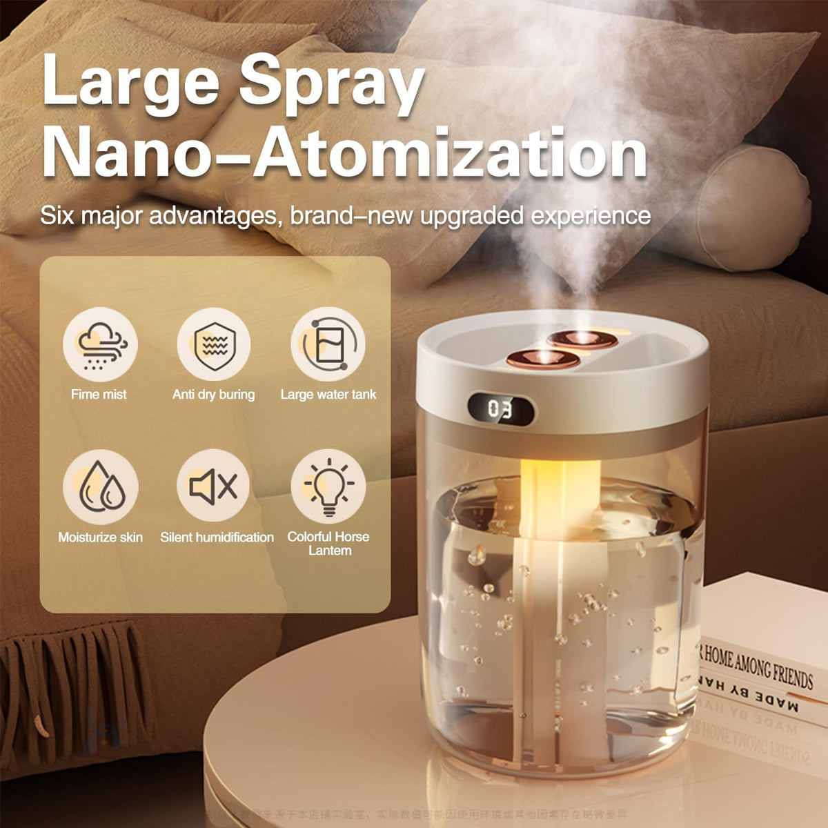 Humidifier for Large Room,1.5L Air Humidifier with humidity display and Lighting,USB Quiet Cool Mist Humidifier,Auto Shut-Off, Suitable for Home, Bedroom, Baby Room, Office,Home Humidifiers