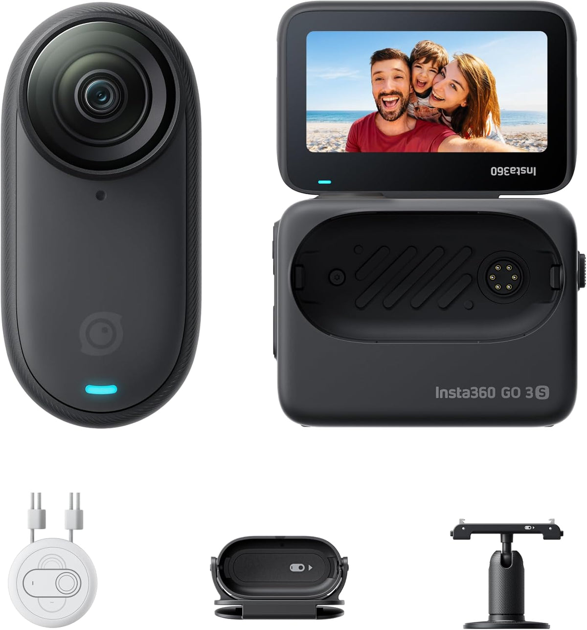 Insta360 GO 3S 128GB 4K Mini Portable Vlogging Camera, Hands-Free, Mount Anywhere, Stabilization, 140-Minute Battery life, 10m Waterproof, Pet POV, Black
