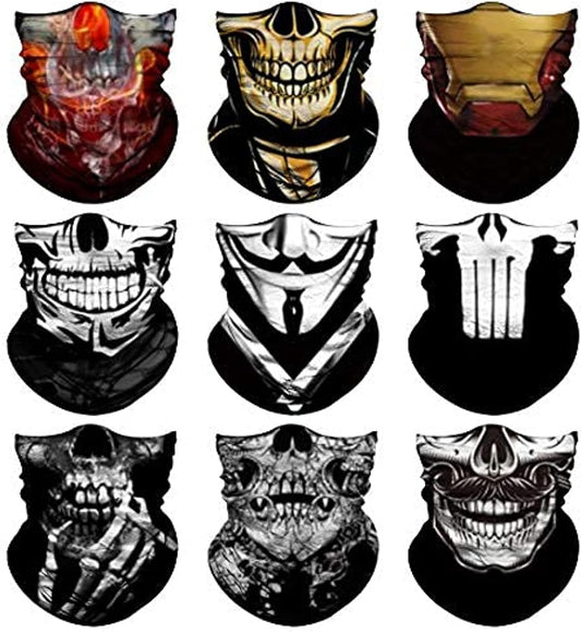 Unikstone Neck Gaiter Mask for Men Women, Seamless Bandana Rave Face Cover Mask, Magic Face Scarf, Balaclava,Headband, Head Wrap-Motorcycle Cycling Festival Outdoors (B-Mix Skull)