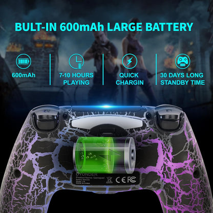 DYONDER Wireless Controller for PS4/PC/iOS, Wireless Remote Gamepad with Unique Cracked Design/Dual Vibration/6-Axis Motion Sensor/Audio Function(Black)