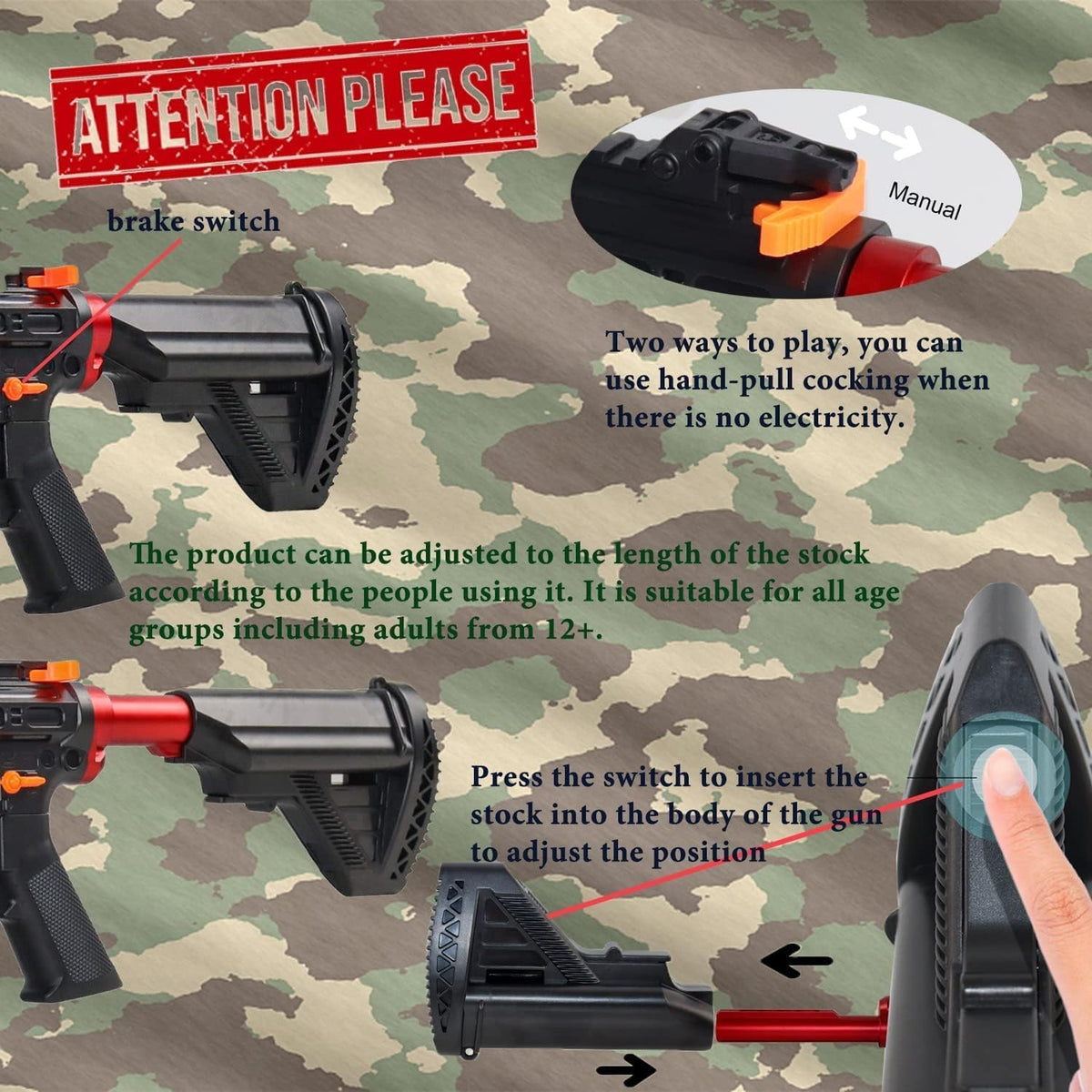 Toy Gun Blasters with 20000 Bullets, Long Range Shooting, with Attachments, 2 Mode Splatter Blaster for Outdoor Activities and Shooting Team Game (M4A1Black B)