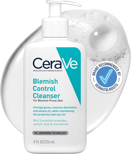 CeraVe Blemish Control Cleanser Face Wash For Acne & Blemish Prone Skin with 2% Salicylic Acid, Niacinamide and Ceramides 236 ML