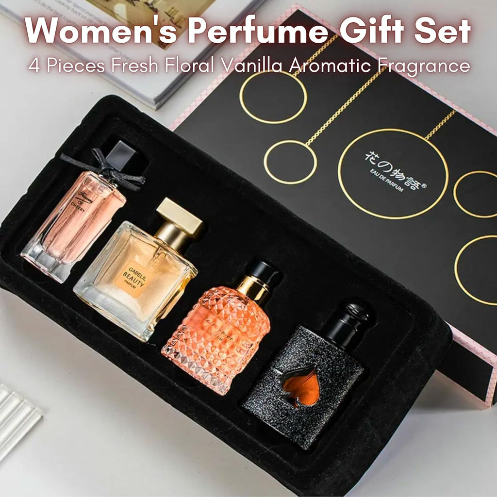 Perfume Gift Set For Women, 4 Pcs Perfume Set Valentine Gift for Her, Long-Lasting Fresh Floral Aromatic Fragrance, Ladies Perfume Set For Dating, Birthday, Gift To Girlfriend, Eau de Parfum For Women