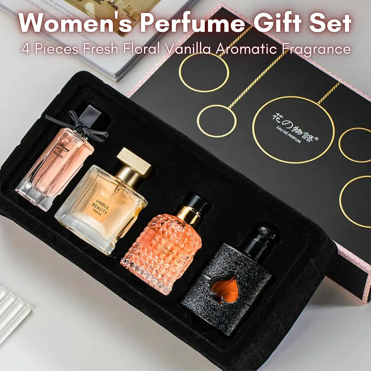 Perfume Gift Set For Women, 4 Pcs Perfume Set Valentine Gift for Her, Long-Lasting Fresh Floral Aromatic Fragrance, Ladies Perfume Set For Dating, Birthday, Gift To Girlfriend, Eau de Parfum For Women