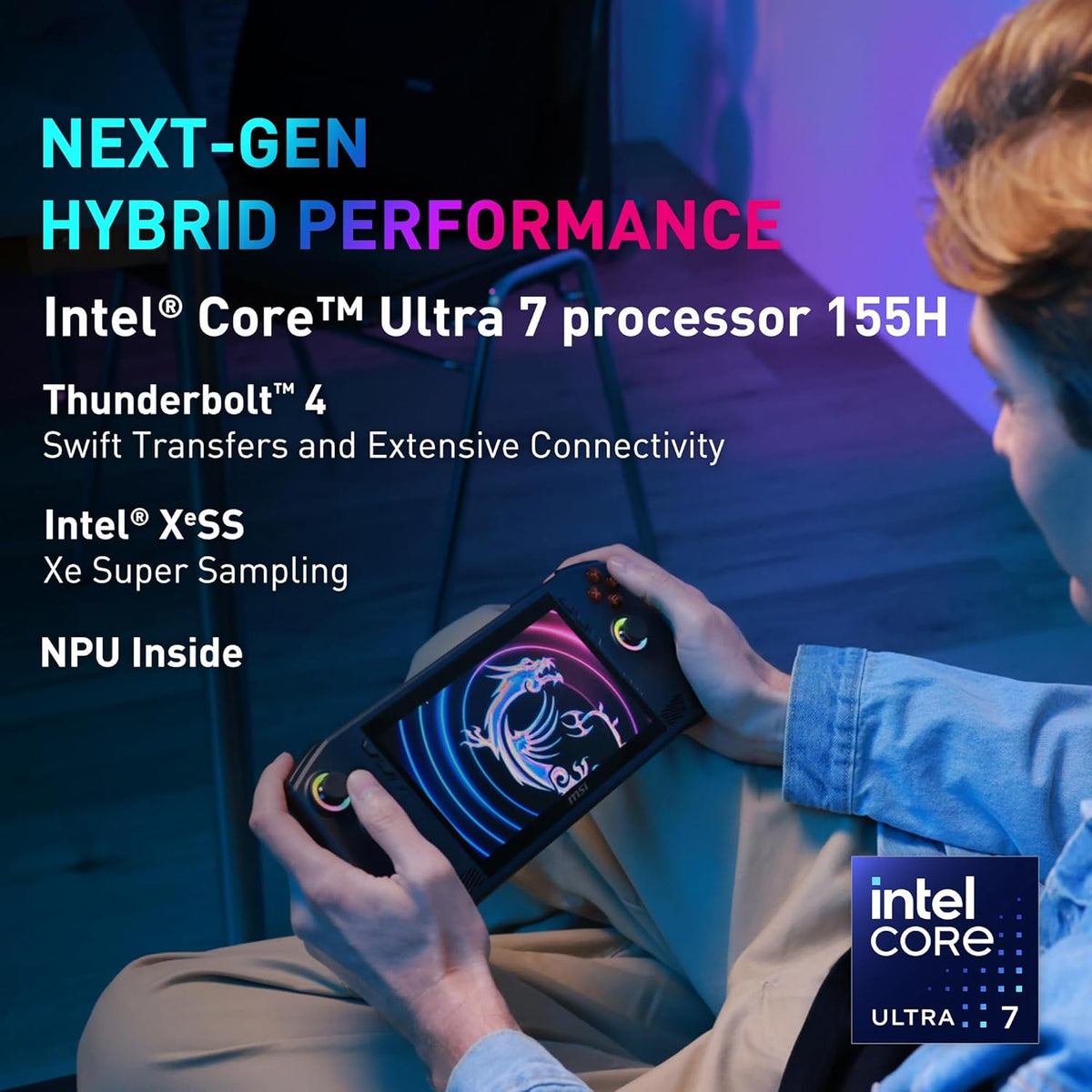 MSI Claw PC Gaming Handheld: Intel Ultra 7-155H, 7" FHD 120Hz Display, 16GB LPDDR5, 512GB NVMe SSD, MicroSD Card Reader, Thunderbolt 4, Win 11 Home: Black A1M-051US