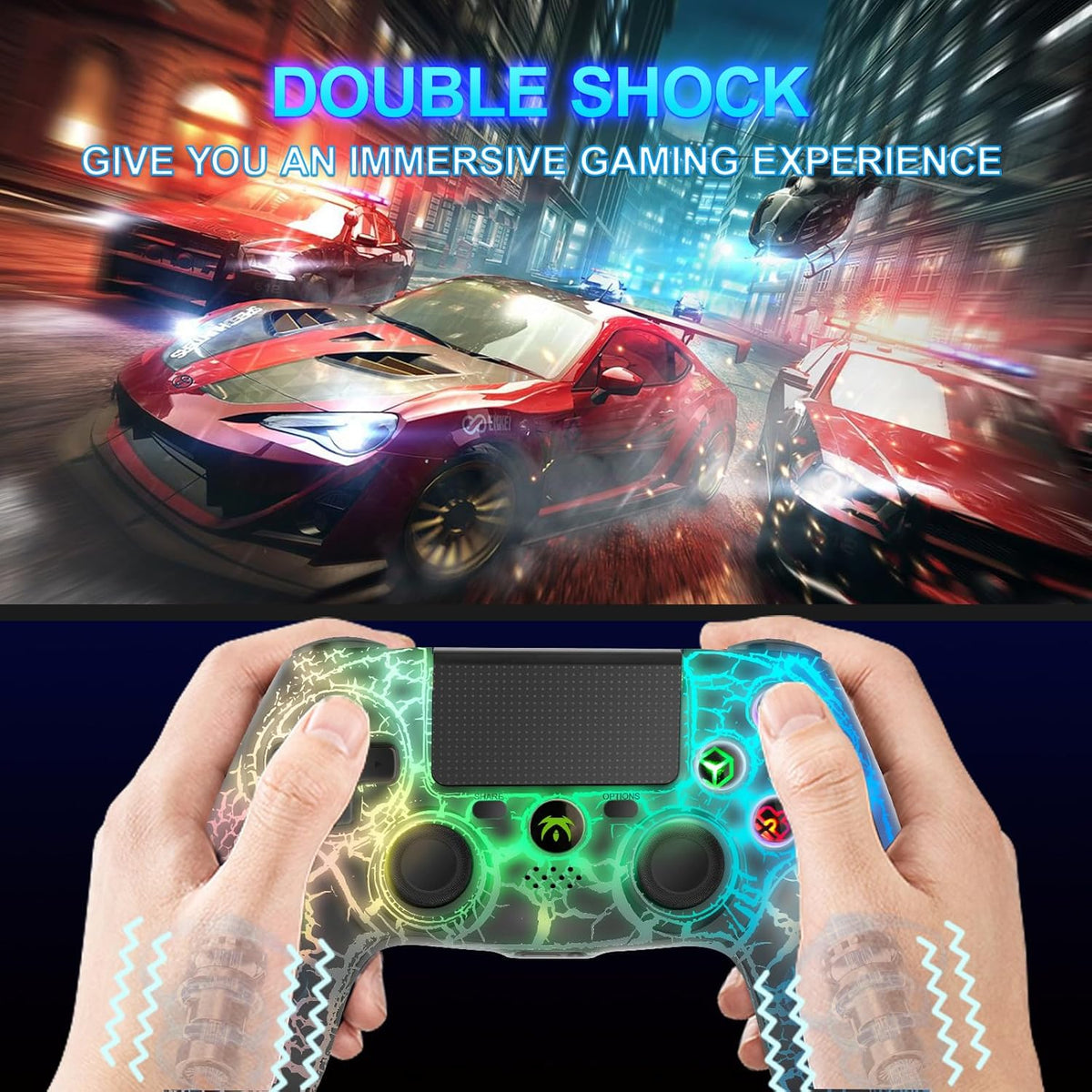 DYONDER Wireless Controller for PS4/PC/iOS, Wireless Remote Gamepad with Unique Cracked Design/Dual Vibration/6-Axis Motion Sensor/Audio Function(Black)
