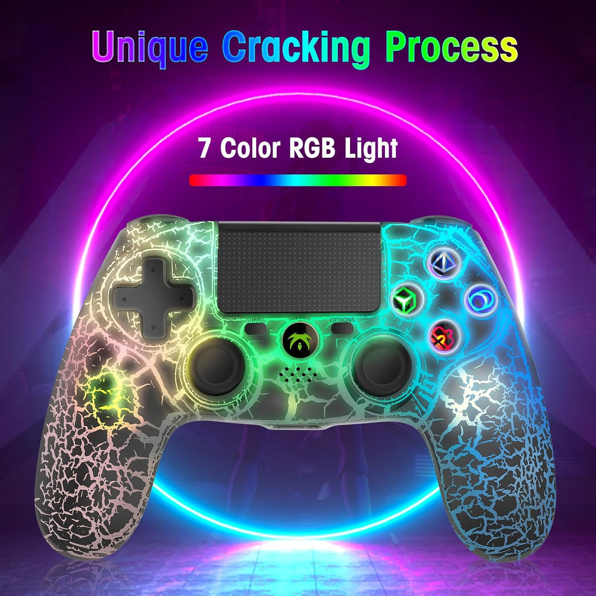 DYONDER Wireless Controller for PS4/PC/iOS, Wireless Remote Gamepad with Unique Cracked Design/Dual Vibration/6-Axis Motion Sensor/Audio Function(Black)