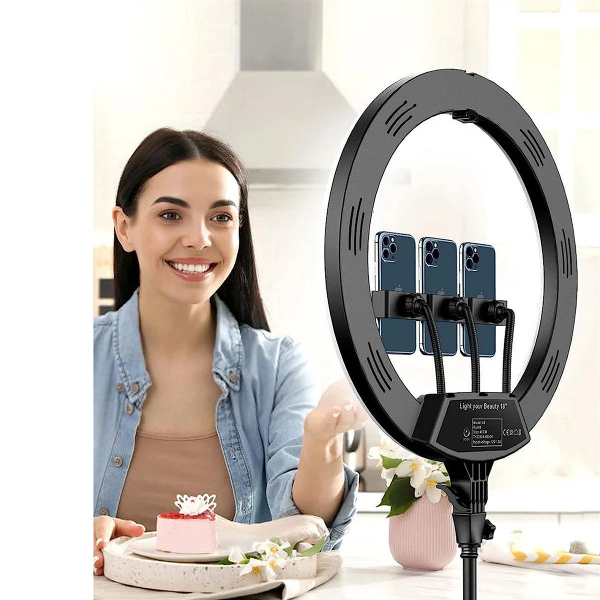 Anneau lumineux LED dimmable de 18 pouces avec trépied
