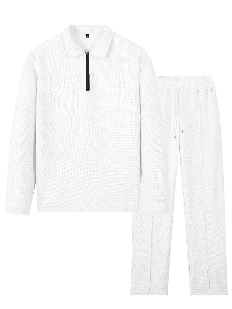 Ensemble polo homme à manches longues gaufrées avec pantalon assorti