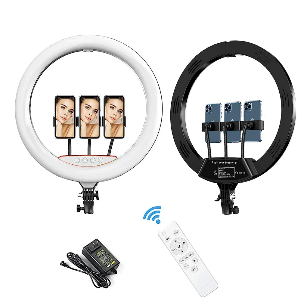 Anneau lumineux LED dimmable de 18 pouces avec trépied